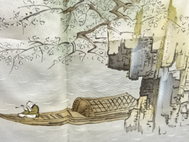 JAPANESE KIMONO / ANTIQUE MENS HAORI / SILK / TSUMUGI / SCENERY (lining)